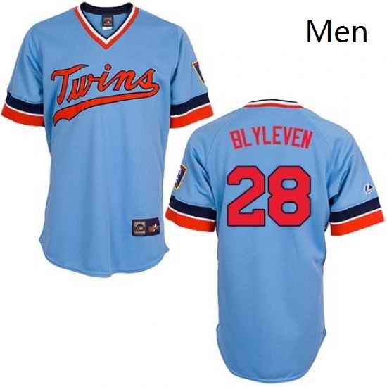 Mens Majestic Minnesota Twins 28 Bert Blyleven Authentic Light Blue Cooperstown Throwback MLB Jersey